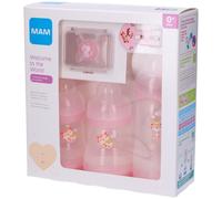 MAM Welcome to The World Gift Set with 3 Anti-Colic Bottles, Dummy, Dummy Clip, Pink