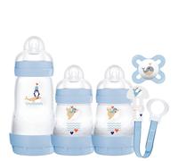MAM Welcome to The World Set | Baby Gift Set with 3X Feeding Bottles, 0-2 Month Soother and MAM Dummy Clip | Baby Accessories for Newborn | Blue