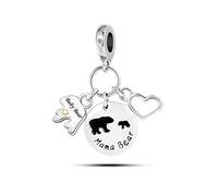 Mama Baby Bear Love Heart Dangle Charm Compatible with Pandora Charms Bracelets Birthday Jewellery Gift for Mothers Day Women Mum Daughter Family