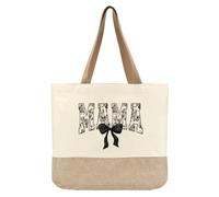 Mama Bag, Mom Birthday Gifts, New Mom Gifts, Bags for Women Tote, Cute Coquette Black Bow Reusable Canvas Tote Bag With Floral for Women Mama Grandma Mother's Day Hospital Shopping Beach Travel