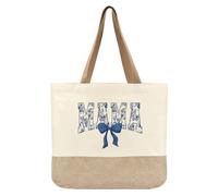 Mama Bag, Mom Birthday Gifts, New Mom Gifts, Bags for Women Tote, Cute Coquette Blue Bow Reusable Canvas Tote Bag With Floral for Women Mama Grandma Mother's Day Hospital Shopping Beach Travel