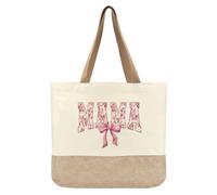 Mama Bag, Mom Birthday Gifts, New Mom Gifts, Bags for Women Tote, Cute Coquette Pink Bow Reusable Canvas Tote Bag With Floral for Women Mama Grandma Mother's Day Hospital Shopping Beach Travel