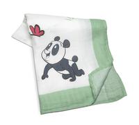 Mama Bamboo Organic Muslin Swaddle Blankets for Newborns and Babies, 100% Bamboo, Breathable, White Muslin with Bamboo Pattern and Ping The Panda Motif