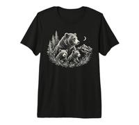 Mama Bear and Cubs Under Mountain Moonlight Premium T-Shirt