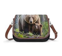 Mama Bear Crossbody Bags for Women Vegan Leather Handbags with Adjustable Strap Trendy Medium Shoulder Bag Lightweight Travel Saddle Bag Little Purse Wallet
