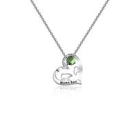 Mama Bear Necklace Mom Necklace Mama and Baby Bear Necklace with 12 Months Birthstone Birthday Gift Family Jewelry for Her (Mama Bear August N)