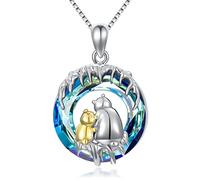 Mama Bear Necklace Sterling Silver Mother and Daughter Necklace Polar Bear Crystal Pendant Mother Child Jewellery Gifts for Women Girls
