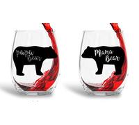 Mama Bear, Papa Bear - 15oz Crystal Wine Glasses - Couples Stemless Wine Glasses - His And Hers Gifts Ideas For Anniversary, Weddings, Bridal Showers
