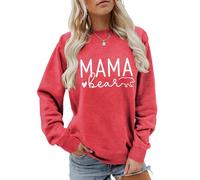 Mama Bear Womens Sweatshirt Cute Best Mom Cool Mother Shirts Round Neck Long Sleeve Fall Clothes Mother’s Day Tops (Red 2,L)