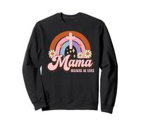 “Mama Because He Lives” Christian Easter Retro Rainbow Sweatshirt