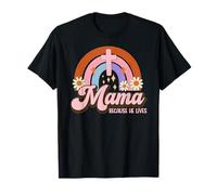 “Mama Because He Lives” Christian Easter Retro Rainbow T-Shirt