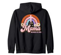 “Mama Because He Lives” Christian Easter Retro Rainbow Zip Hoodie