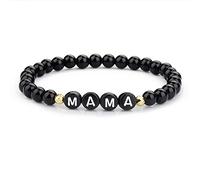 Mama Bracelet For Women Handmade Black Natural Stone Beaded Bracelet Mother'S Day Thanksgiving Jewelry GiftStrong and Long-Lasting