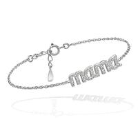 Mama Bracelet with 925 Sterling Silver Cubic Zirconia, Bracelet with Link Chain and Mum with Zebra Stones, Bracelet Length 16 + 4 cm Extender from Tourmaline by Martina