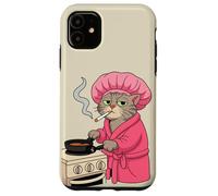 Mama Cat Smoking A Cigarette Making Food In Pink Robe Case for iPhone 11