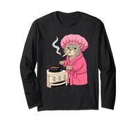 Mama Cat Smoking A Cigarette Making Food in Pink Robe Long Sleeve T-Shirt