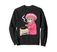 Mama Cat Smoking A Cigarette Making Food In Pink Robe Sweatshirt