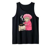 Mama Cat Smoking A Cigarette Making Food in Pink Robe Tank Top