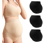 Mama Cotton Women's Over Bump Maternity Knicker High Waist Seamless Pregnancy Briefs Panties (Black-C 3 Pack, Size-XL)
