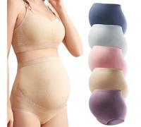 Mama Cotton Women's Over Bump Maternity Knicker High Waist Seamless Pregnancy Briefs Panties (Color-Multicolor-A 5 Pack, Size-XL)