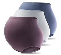Mama Cotton Women's Over Bump Maternity Underwear High Waist Seamless Pregnancy Briefs Panties Multi-Pack (Multicolor-B 3 Pack, Size L)