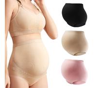 Mama Cotton Women's Over Bump Maternity Underwear High Waist Seamless Pregnancy Briefs Panties Multi-Pack (Multicolor-A 3 Pack, Size M)