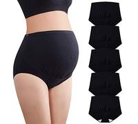 Mama Cotton Women's Over the Bump Maternity Knickers High Waist Full Coverage Pregnancy Underwear (All Black 5 Pack, Size-L)