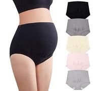 Mama Cotton Women's Over the Bump Maternity Knickers High Waist Full Coverage Pregnancy Underwear (Multicolour A 5 Pack, Size-M)