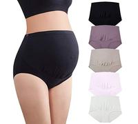 Mama Cotton Women's Over the Bump Maternity Knickers High Waist Full Coverage Pregnancy Underwear (Multicolour B 5 Pack, Size-XL)