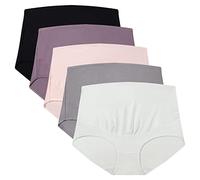 Mama Cotton Women's Over The Bump Maternity Panties High Waist Full Coverage Pregnancy Underwear (Color-Multicolor-B 5 Pack, Size-XL)