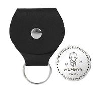 Mama Dad Decision Coin, Pocket Hug for New Parents, Double-Sided Stainless Steel Decision Coin - Pocket Hug Coin for New Parents, Keepsake Coin with Leather Keys, Single Attribute, see description,
