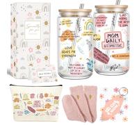 Mama Daily Affirmations Gift Set Funny Inspirational, Mother Birthday Gifts, Mommy Present for Girl Mama, Boy Mom, Mother - Mommy Tumbler, 16 oz Iced Coffee Cup with Lid and Straw
