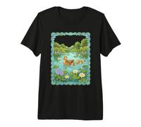 Mama Duck and Ducklings Pond Water Lilies Forget-Me-Nots Premium T-Shirt
