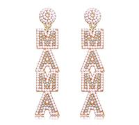 MAMA Earrings Cute MAMA Letter Beaded Dangling Earrings Hypoallergenic Long Statement Rhinestone Dangle Earrings Jewelry Fun Mother’s Day Gift for Mom Grandmother from Daughter, Metal, beads