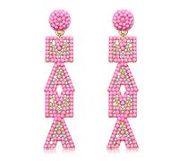 MAMA Earrings Cute MAMA Letter Beaded Dangling Earrings Hypoallergenic Long Statement Rhinestone Dangle Earrings Jewelry Fun Mother’s Day Gift for Mom Grandmother from Daughter, Metal, beads