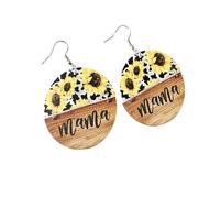 Mama Earrings Wooden MAMA Handmade Bohemian Acrylic Sunflower Butterfly Leopard Print Round Circle Layered Nature Wood Lightweight Mom Dangle Drop Earrings for Women Mother's Day Fashion Jewelry Gifts