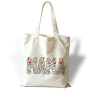 Mama Floral Canvas Tote, Reusable Shoulder Shopping Bag, Gift for Mama