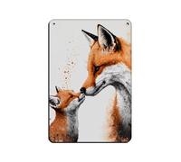 Mama Fox And Little Fox, Cute Retro Poster Metal Tin Sign Chic Art Retro Iron Painting Bar People Cave Cafe Family Garage Poster Wall Decoration 8x12inch(20x30cm)