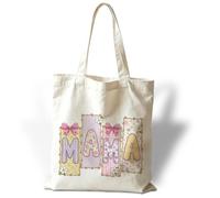Mama Gift Canvas Tote Bag, Reusable Shoulder Shopping Bag, 13.7x15.7in