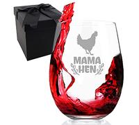 Mama Hen Chicken Mom Handmade Etched Wine Glass 18 Ounces - Crestive Mother's Day Gift