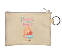 Mama is My Bestie Key Chain Coin Purse Beige
