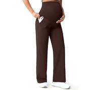 Mama Land Maternity Wide Leg Pants Over Belly Yoga Work Pregnancy Pants, Toasted Brown, L Tall US