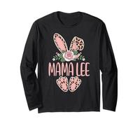 Mama LEE Cute Leopard Bunny Ears Floral Easter Long Sleeve T-Shirt