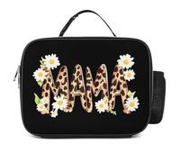 Mama Leopard Daisy Flower Portable Lunch Bag Insulated Detachable Meal Holder Large Capacity Totes for Office Travel 27x21x9cm