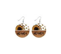 Mama Leopard Print Bear Sunflower Butterfly Acrylic Wooden Earrings Geometric Round Dangle Earrings Mothers Day Gift, Wood, Zircon