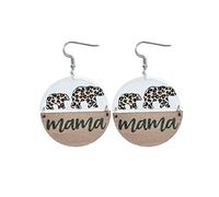 Mama Leopard Print Bear Sunflower Butterfly Acrylic Wooden Earrings Geometric Round Dangle Earrings Mothers Day Gift, Wood, Zircon