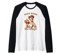Mama Makes The Dough Vintage Baking Retro Kitchen Humor Raglan Baseball Tee