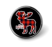 Mama Moose Red Plaid Badge Button Pin Brooch Round Stylish Aluminum Decorative for Bag Clothes Hats