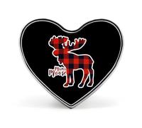 Mama Moose Red Plaid Badge Pin Brooch Heart Shape Button Aluminum Decor for Backpacks Hats