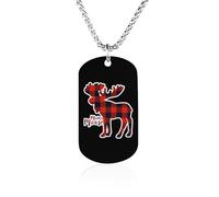 Mama Moose Red Plaid Men's Pendant Necklace for Women Customizable Jewelry Dog Tag Memorial Necklaces